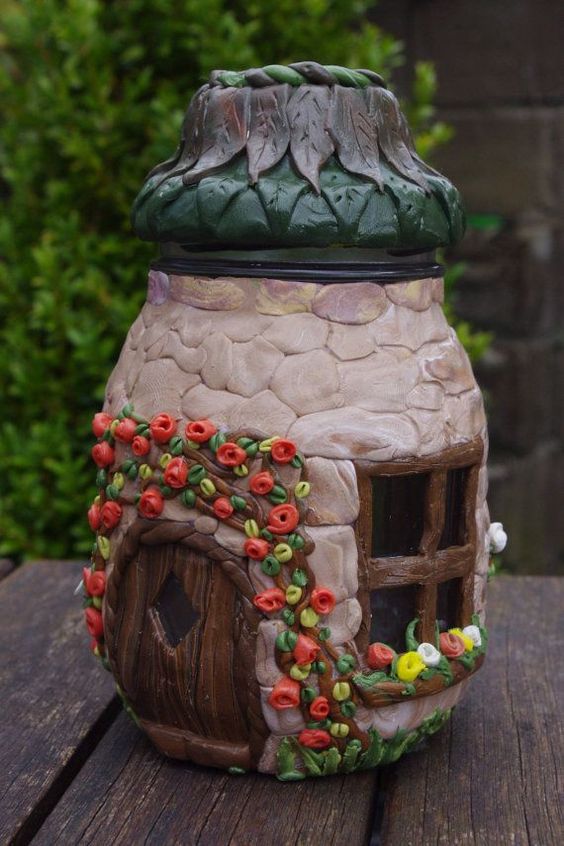 Polymer clay jar fairy house ideas