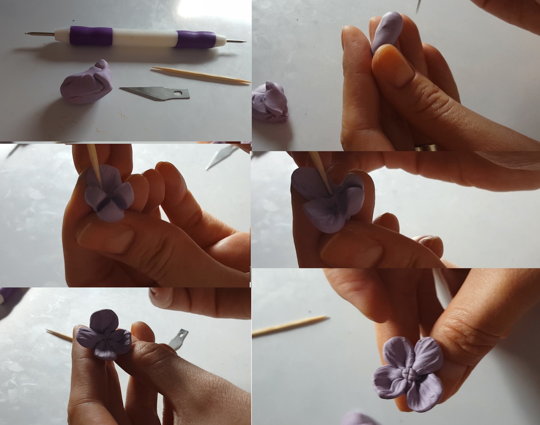 Polymer clay hydrangea flower - DYI step by step tutorial
