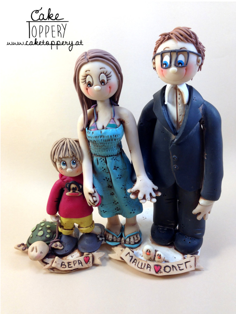 polymer clay wedding cake ornament - groom and bride handmade toppers