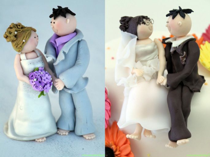 polymer clay wedding cake ornament - groom and bride handmade toppers