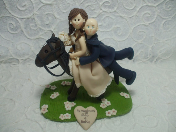 polymer clay wedding cake ornament - groom and bride handmade toppers
