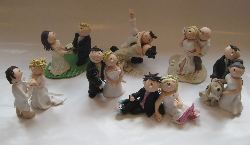polymer clay wedding cake ornament - groom and bride handmade toppers