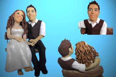 polymer clay wedding cake ornament - groom and bride handmade toppers