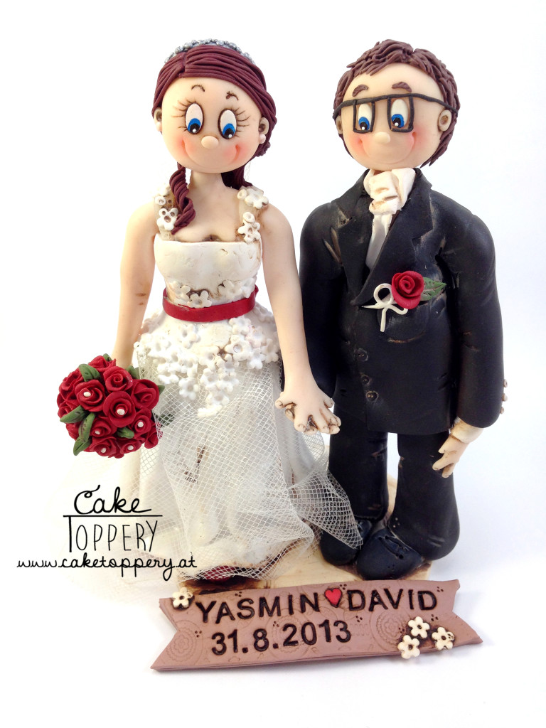 polymer clay wedding cake ornament - groom and bride handmade toppers