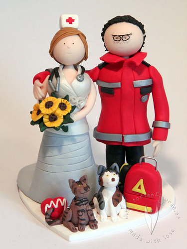 polymer clay wedding cake ornament - groom and bride handmade toppers