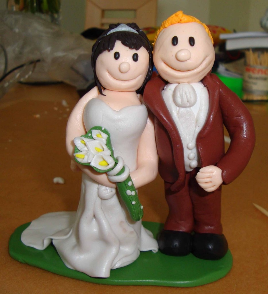 polymer clay wedding cake ornament - groom and bride handmade toppers