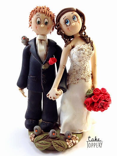 polymer clay wedding cake ornament - groom and bride handmade toppers