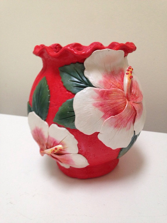 DIY red fimo polymer clay vase ideas