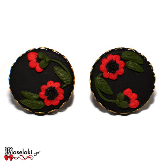 Polymer clay poppy flowers inspired jewelry