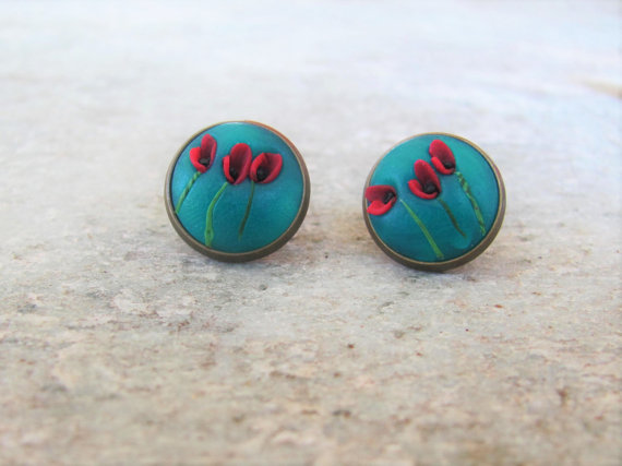 polymer clay flower jewelry fimo poppy earrings