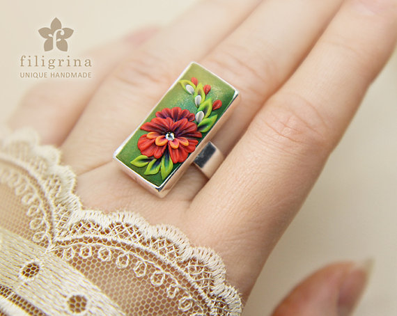 polymer clay flower jewelry fimo poppy ring