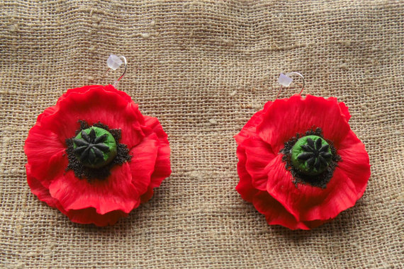 Polymer clay poppy flowers inspired jewelry