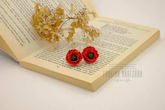 Polymer clay poppy flowers inspired jewelry