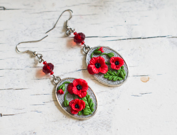 polymer clay flower jewelry fimo poppy earrings