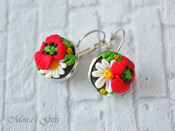 polymer clay flower jewelry fimo poppy earrings