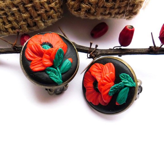 polymer clay flower jewelry fimo poppy earrings