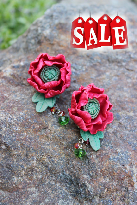 polymer clay flower jewelry fimo poppy earrings