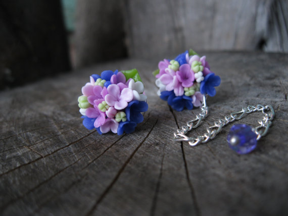 Lilac earrings dangle flower Drop earrings petite Unusual jewelry Pin earrings Asymmetrical earrings Mismatched stud earring Mix and match