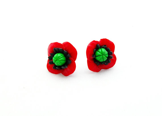 fimo poppy earrings