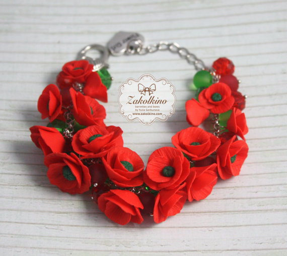 Polymer clay poppy flowers inspired jewelry