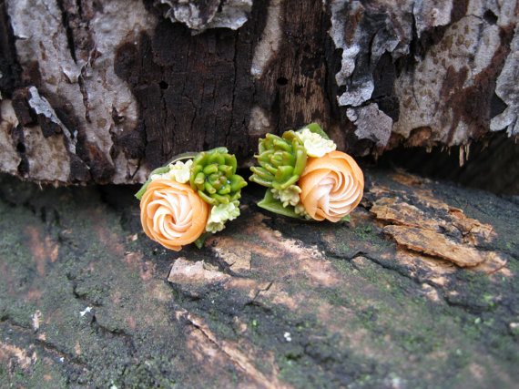 Orange rose stud earrings Garden rose jewelry Floral earrings Orange rose Miniature jewelry Small earrings Flower stud Clay Rose earrings