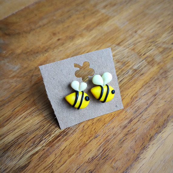 fimo bee earrings polymer clay handmade jewellery