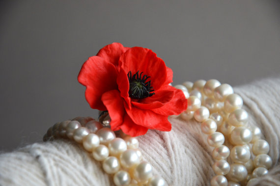 Polymer clay poppy flowers inspired jewelry