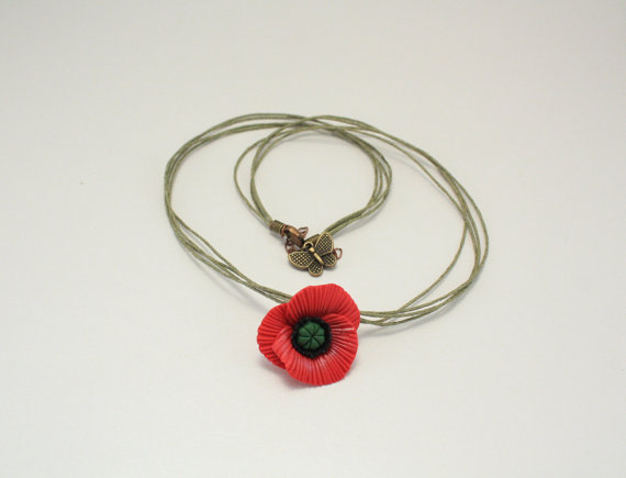 fimo poppy pendant