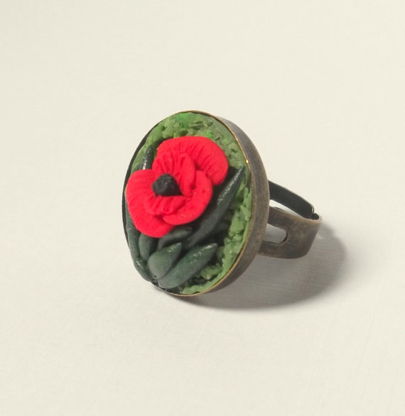 Polymer clay poppy flowers inspired jewelry