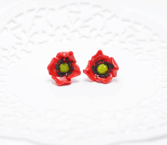 fimo poppy earrings polymer clay flower jewellery
