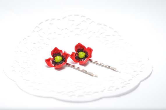 Polymer clay poppy flowers inspired jewelry