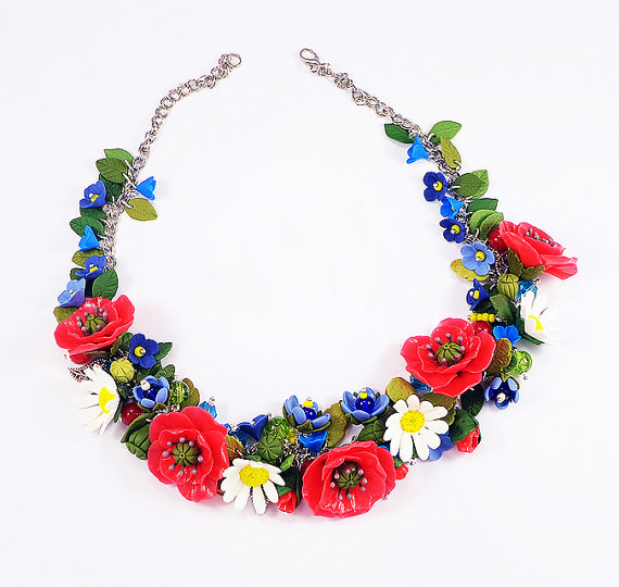 fimo poppy necklace