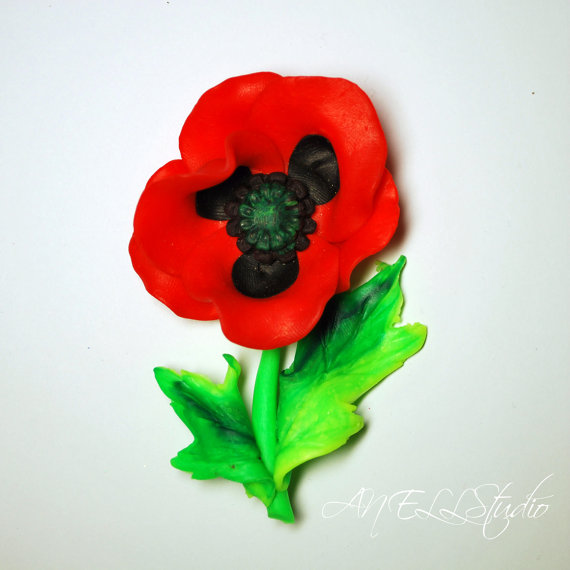 fimo poppy broch