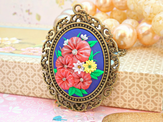 Polymer clay poppy flowers inspired jewelry