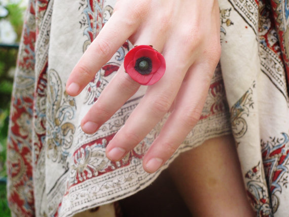 fimo poppy ring