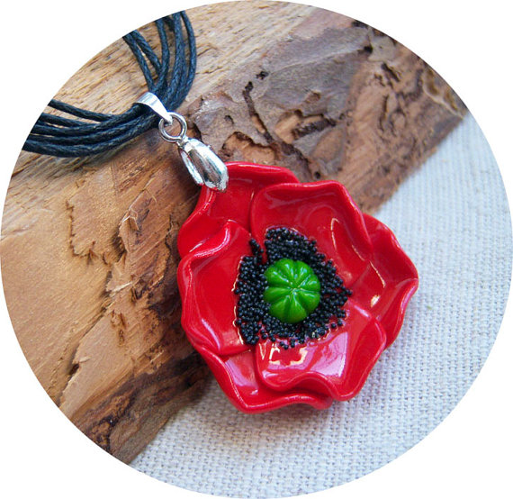 fimo poppy pendant