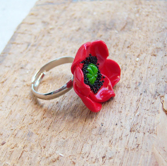 Polymer clay poppy flowers inspired jewelry