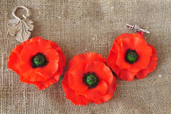 Polymer clay poppy flowers inspired jewelry