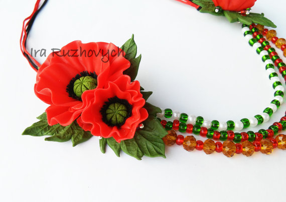  fimo poppy necklace - polymer clay poppy flower jewelry