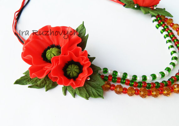 Polymer clay poppy flowers inspired jewelry