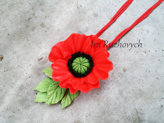 polymer clay flower jewelry fimo poppy pendant