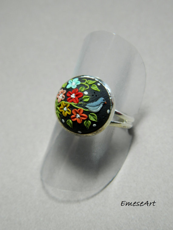 fimo/polymer clay flower ring