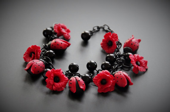 Polymer clay poppy flowers inspired jewelry