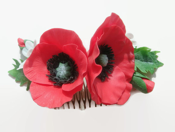 Polymer clay poppy flowers inspired jewelry