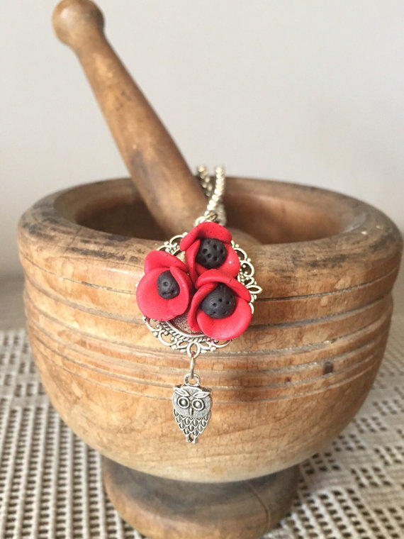 Polymer clay poppy flowers inspired jewelry