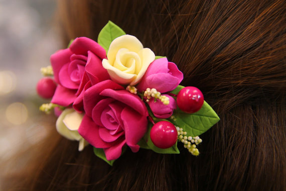 fimo clay flower hair accessories