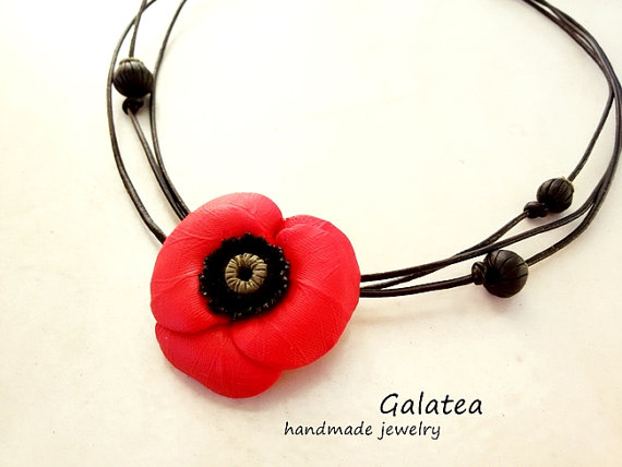 Polymer clay poppy flowers inspired jewelry