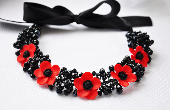 Polymer clay poppy flowers inspired jewelry