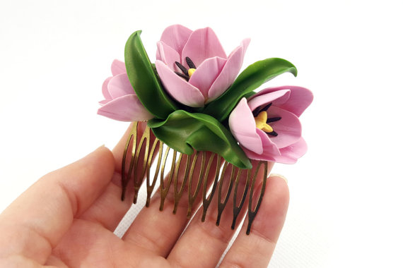 fimo clay flower hair accessories