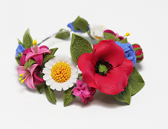 Polymer clay poppy flowers inspired jewelry